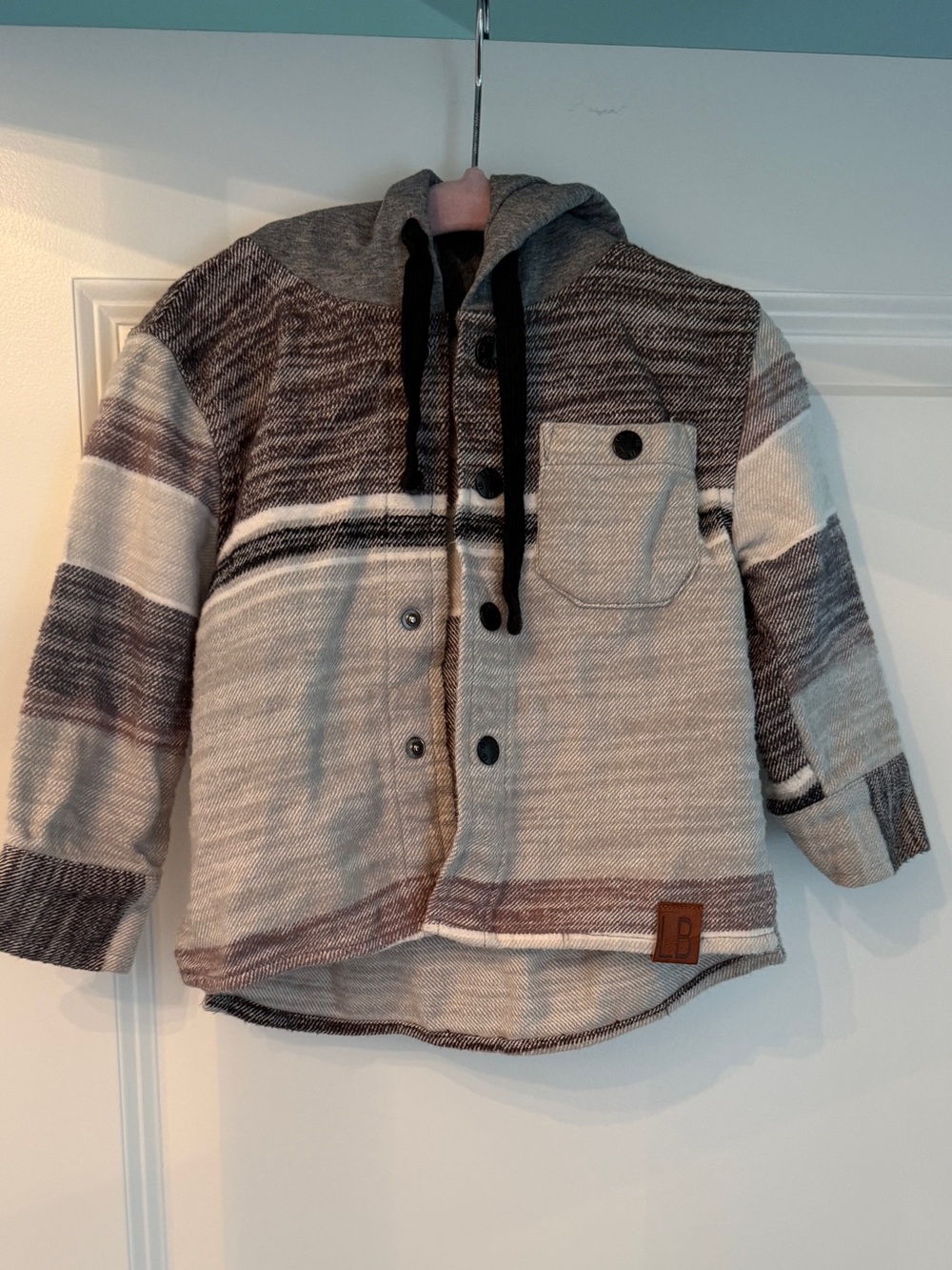 Little Bipsy Gray, Brown & Cream Striped Hooded Button Shirt